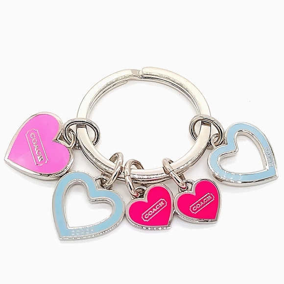 COACH Heart Hearts keychain Pink Blue hearts Purse Charm Keychain - Picture 3 of 9